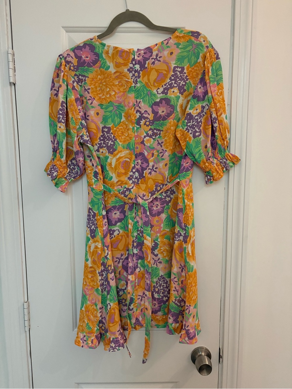 Faithfull the Brand Yellow, Purple & Green Floral Midi Dress